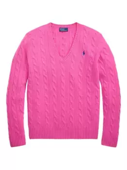 Свитер фактурной вязки с V-образным вырезом POLO RALPH LAUREN, розовый