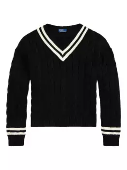 Свитер фактурной вязки с V-образным вырезом POLO RALPH LAUREN, черный