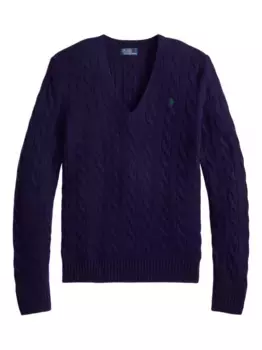 Свитер фактурной вязки с V-образным вырезом POLO RALPH LAUREN, синий