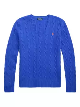 Свитер фактурной вязки с V-образным вырезом POLO RALPH LAUREN, синий