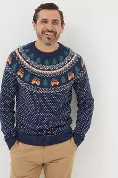 Свитер Fatface Christmas Van с узором «фейрайл» Fat Face, синий