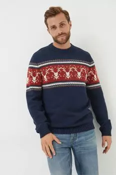 Свитер Fatface с круглым вырезом и мотивом оленей Fat Face, синий