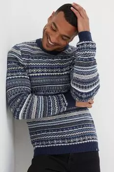 Свитер FatFace с круглым вырезом и узором шорт Fat Face, синий