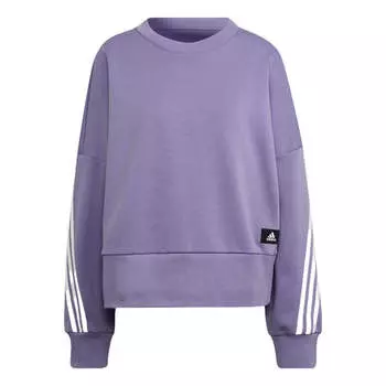 Свитер fi 3s crew stripe sports round neck pullover long sleeves hoodie purple Adidas, фиолетовый