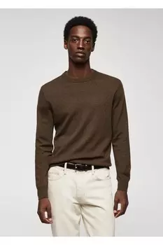 Свитер Fine Knitwear из смесовой шерсти Mango, хаки