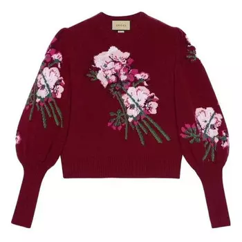 Свитер floral-intarsia wool jumper 'burgundy' Gucci, бургундия