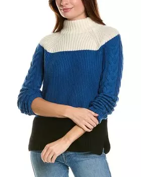 Свитер Forte Cashmere Colorblocked с воротником-стойкой из смеси шерсти и кашемира, белый