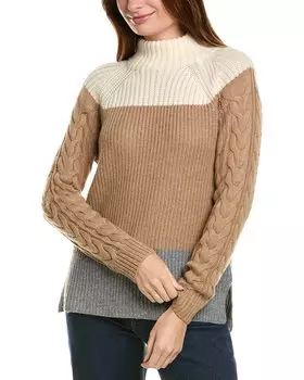 Свитер Forte Cashmere Colorblocked с воротником-стойкой из смеси шерсти и кашемира, белый