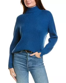 Свитер Forte Cashmere Fashioned Rib Worn Neck из смеси шерсти и кашемира, синий