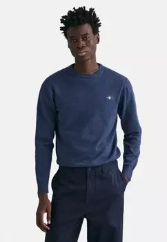 Свитер GANT Classic C Neck, темно-джинсовый меланж