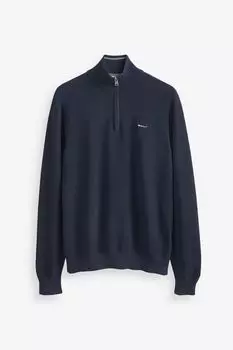 Свитер Gant из меланжевого хлопкового пике с короткой молнией GANT, синий