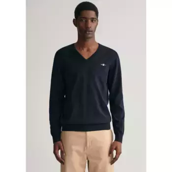 Свитер Gant с V-образным вырезом "Classic Cotton V-Neck", трикотаж премиум-класса из мягкого 100% хлопка, переходный свитер, синий