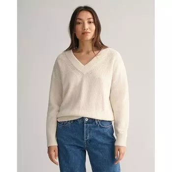 Свитер Gant Wool Ribbed V Neck, бежевый