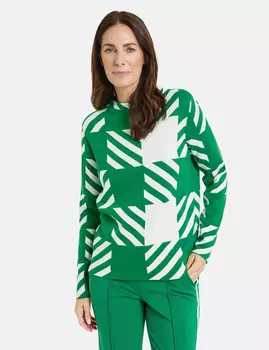 Свитер Gerry Weber Langarm Turtle, цвет vibr. gree/offw.check jacquard
