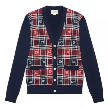 Свитер gg checked jacquard cashmere sweater for men navy Gucci, мультиколор
