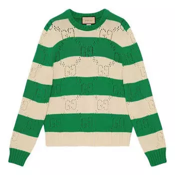 Свитер gg lace striped knit sweater 'beige green' Gucci, зеленый