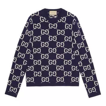 Свитер gg wool jacquard sweater 'blue ivory' Gucci, синий