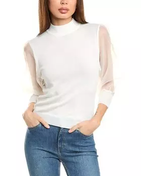 Свитер Gracia Organza с рукавами-фонариками и воротником-стойкой, белый