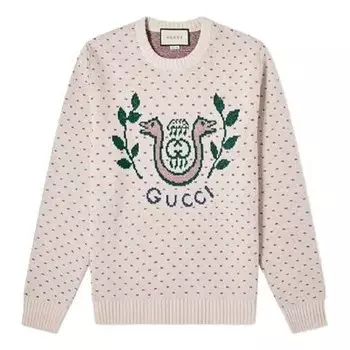 Свитер grey wool harp jacquard sweater for men white Gucci, красный