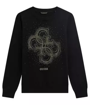 Свитер Guess Regular Fit с блестящим принтом, черный