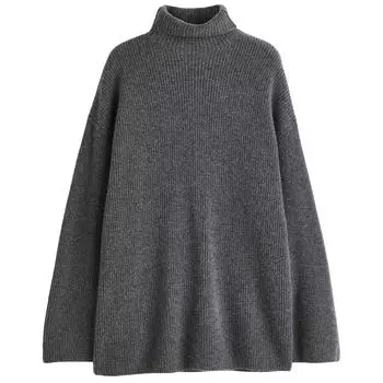 Свитер H&amp;M Premium Selection Ribbed Cashmere Turtleneck, темно-серый