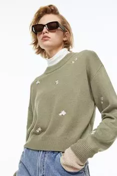 Свитер H&amp;M, светло-зеленый хаки/цветы