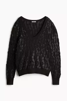Свитер H&M A/W 2024 Bead-embellished, темно-коричневый