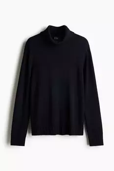 Свитер H&M A/W 2024 Cotton-Blend Mock-Turtleneck, темно-синий