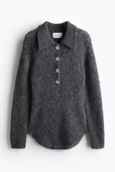 Свитер H&M A/W 2024 Mohair-Blend with Collar, темно-серый