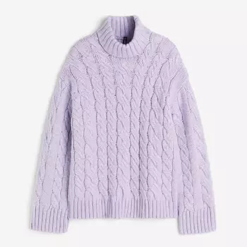 Свитер H&M Cable-knit Mock Turtleneck, сиреневый