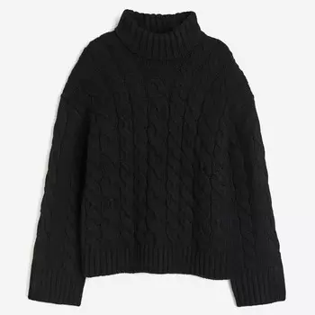 Свитер H&M Cable-knit Mock Turtleneck, черный