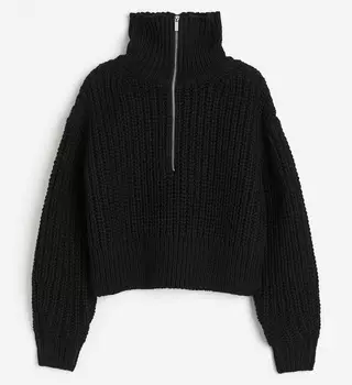 Свитер H&M Chunky-knit Half-zip, черный