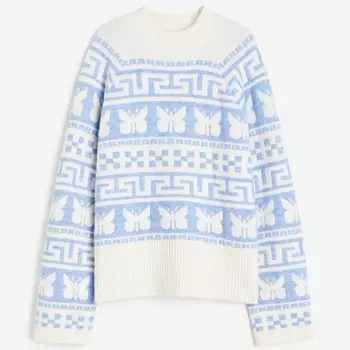 Свитер H&M Jacquard-knit, кремовый/голубой