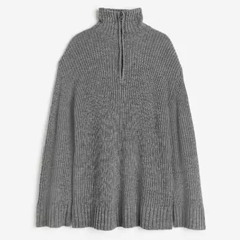 Свитер H&M Oversized Half-zip, темно-серый