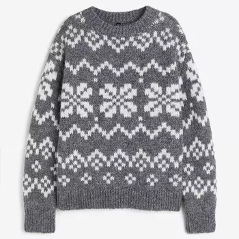 Свитер H&M Oversized Jacquard-knit, темно-серый