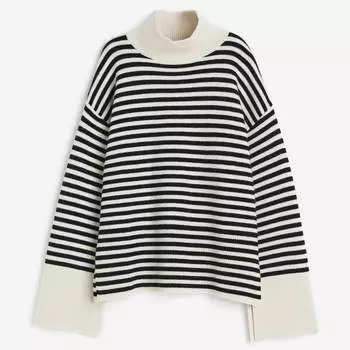 Свитер H&M Oversized Mock-turtleneck Striped, кремовый/черный