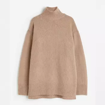 Свитер H&M Oversized Turtleneck, темно-бежевый