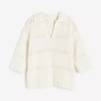 Свитер H&M Pointelle-knit With Collar, кремовый