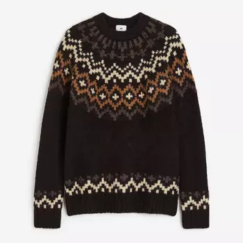 Свитер H&M Regular Fit Jacquard, темно-коричневый