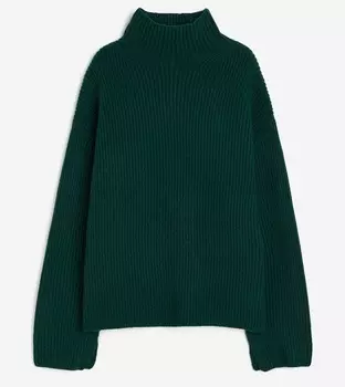 Свитер H&M Rib-knit Mock Turtleneck, темно-зеленый