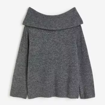 Свитер H&M Rib-knit Off-the-shoulder, темно-серый