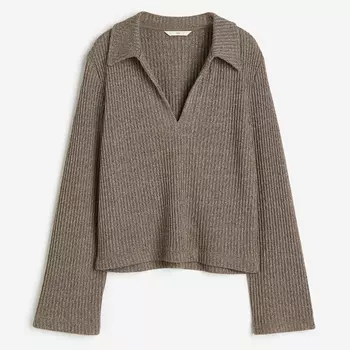 Свитер H&M Ribbed With Collar, коричневый
