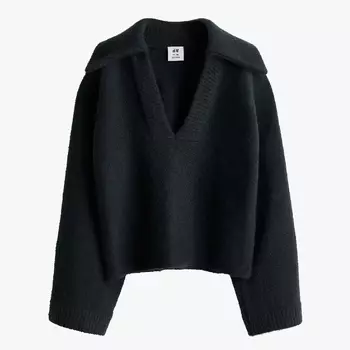 Свитер H&M Studio Collection Wool-blend With Collar, черный