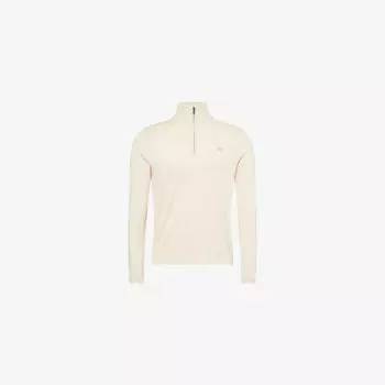 Свитер Hackett из хлопка и шелка с воротником-стойкой на молнии, белый