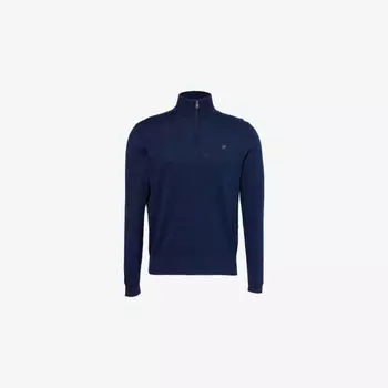 Свитер Hackett из хлопка и шелка с воротником-стойкой на молнии, синий