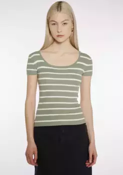 Свитер HaILY’S с короткими рукавами "SS V SK Ky44ra", цвет Iceberg Green/Offwhite Stripe