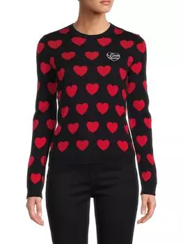 Свитер Hearts Love Moschino с круглым вырезом из смесовой шерсти, черный/красный