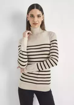 Свитер HECHTER PARIS с высоким воротником и планкой на пуговицах на манжетах, цвет Offwhite Schwarz Gestreift