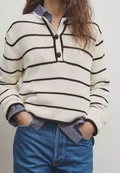 Свитер Henley Neck Striped Massimo Dutti, бежевый