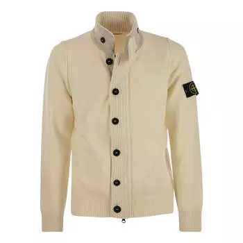 Свитер high neck logo patch ribbed cardigan 'beige' Stone Island, бежевый